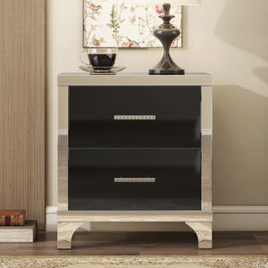 Modern Bedroom End <b>Table</b> Sofa <b>Side</b> <b>Table</b> Elegant High Gloss <b>Black</b> Nightstand Mirrored 2 Drawer Bedside <b>Table</b> - Product Image 4