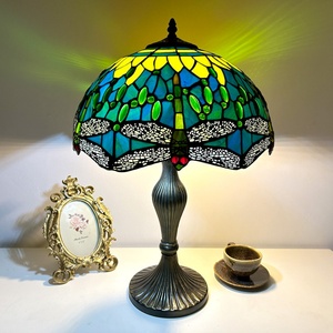 Longhuijing 16 Inch Dragonfly Stained Glass Lampshade <b>Bedside</b> Lamp Eco-Friendly Simple Mediterranean Style LED AC Lighting - Product Image 3