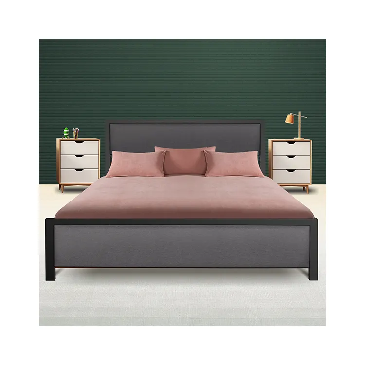 Kainice Manufacturer Bed Furniture Steel Wooden Soft Living Room Furniture 60*82 Inch For Apartment Queen Bed Frame