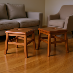 Set di 2 Sgabelli Conductor in Teak Kaya, Elegante Arredamento per Soggiorno, Sgabello e Pouf Durevoli dal Design Moderno - Product Image 2