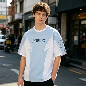 OEM/ODM Screen Print Luxury Flat Embroidery Men's T-<b>Shirt</b> Custom Heavyweigh Loose Puff Print <b>Patchwork</b> Mesh Short Sleeve Tee - Product Image 3