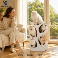 Tour griffoir pour chat en carton ondulé, multi-niveaux, en forme d'arbre, avec perchoir, pour l'intérieur, vente en gros