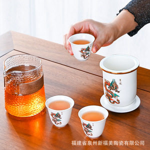 Fujian Quanzhou New Fumei Ceramic Travel Tea <b>Set</b> With Dragon Design Portable Glass <b>Teapot</b> And Cups Chinese Style Gift - Product Image 3