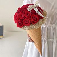 Emballage de fleurs Rose Bouquet Rose Fleuriste Emballage Boîte-cadeau Emballage de fleurs Sac à poignée créative Sac en papier kraft pour fleur