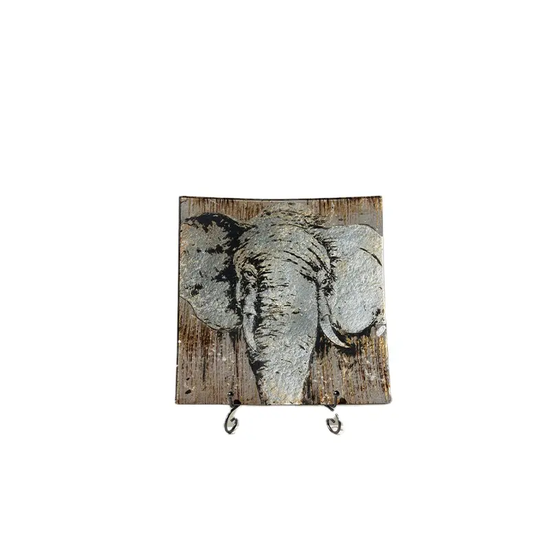 The African Elephant Hand-painted Glass Decor Contemporary Glass Decoration Pieces For Home