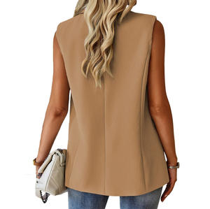 Chaleco de Moda para <span class=keywords><strong>Mujer</strong></span> <span class=keywords><strong>H</strong></span>-622, Chaleco de Alta Calidad con un Solo Botón, Cuello en V, Sin Mangas, Color Sólido, Chaqueta Tipo Cárdigan - Product Image 4