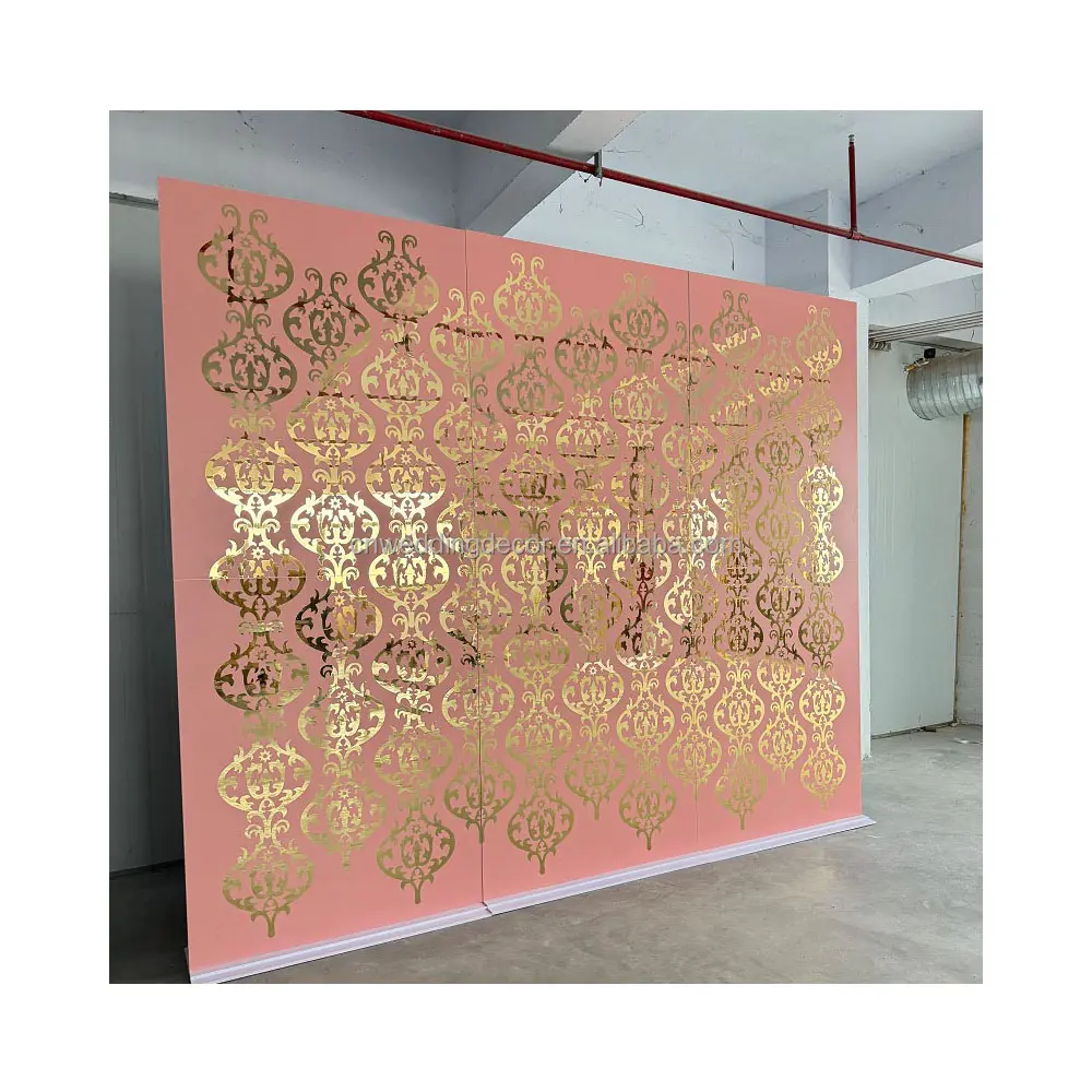 UV Print Acryl Achtergrond Bruiloft Gebogen Met Gouden Bloemen Pvc Achtergrond Bruiloft Decoratie Decor