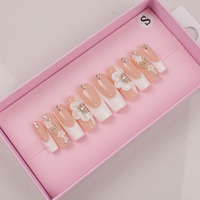 Lot de 10 faux ongles en acrylique courbés faits à la main, de luxe, réutilisables, design personnalisé, avec emballage à marque privée