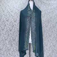 Voile en mousseline de soie en gros pour femmes musulmanes, châle décoratif à bordure brodée de paillettes géométriques et scintillantes, pour femmes africaines, approvisionnement en gros
