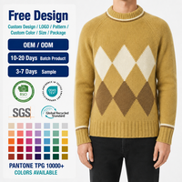 Pull en tricot à col montant pour homme, motif Argyle, manches longues, pull chaud pour l'hiver