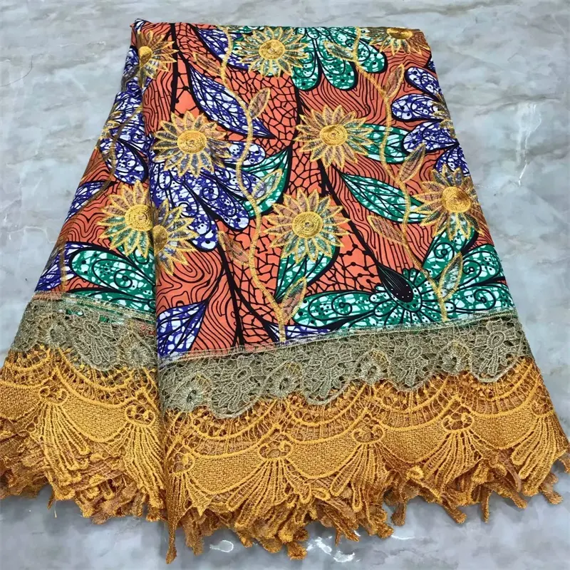 Nigerian ancara tecidos com tecido de renda bordado, africano cera de algodão