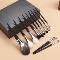 Set Kuas Makeup Custom Logo Private Label Bulu Alami Bulu Sintetis Gagang Kayu Ebony Tabung Tembaga 12 Pcs Seri Peach Blossom