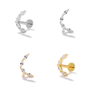 Pendientes ROXI con diseño de luna y ojo de caballo, con diamantes, 16G, para perforación de cartílago con rosca de cabeza plana - Product Image 3