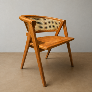 Fauteuil moderne en bois et rotin tressé, mobilier d'intérieur pour salon, hôtel, appartement, extérieur, villa - Product Image 4