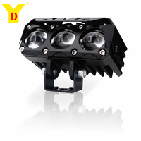 Phare LED Moto 3 Lentilles 12-80V 24W 2400LM Double Couleur Blanc Jaune Bleu Glace Faisceau Hi/Lo Projecteur d'Appoint en Aluminium
