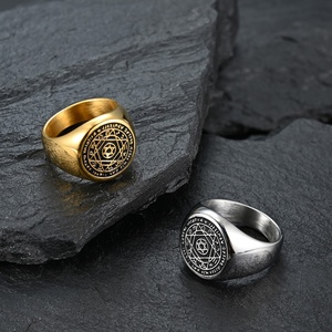Anello Sigillo da Uomo alla Moda con Logo 3D Inciso, Stella a Sei Punte, 12 Segni Zodiacali, Nome Personalizzato per Fidanzato - Product Image 3