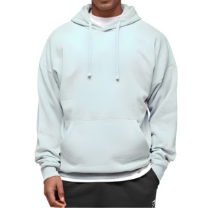 Sweat-shirts blancs surdimensionnés 100 % coton pour homme, style streetwear décontracté et respirant, avec poche, motif uni, pour l'hiver - Product Image 1