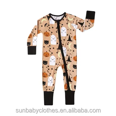 Nuovo arrivo neutro vestiti del bambino pagliaccetto personalizzato modello di bambù stampa bambino costumi di Halloween pigiama body