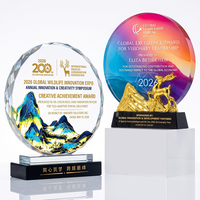 Nouveau trophée rond en cristal avec impression UV, gravure laser motif cerf doré, récompense annuelle pour le gala et la reconnaissance des employés