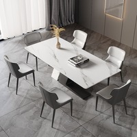 Table à manger rectangulaire en dalle de pierre, style moderne minimaliste italien de luxe, pour hôtel et appartement, 6 places
