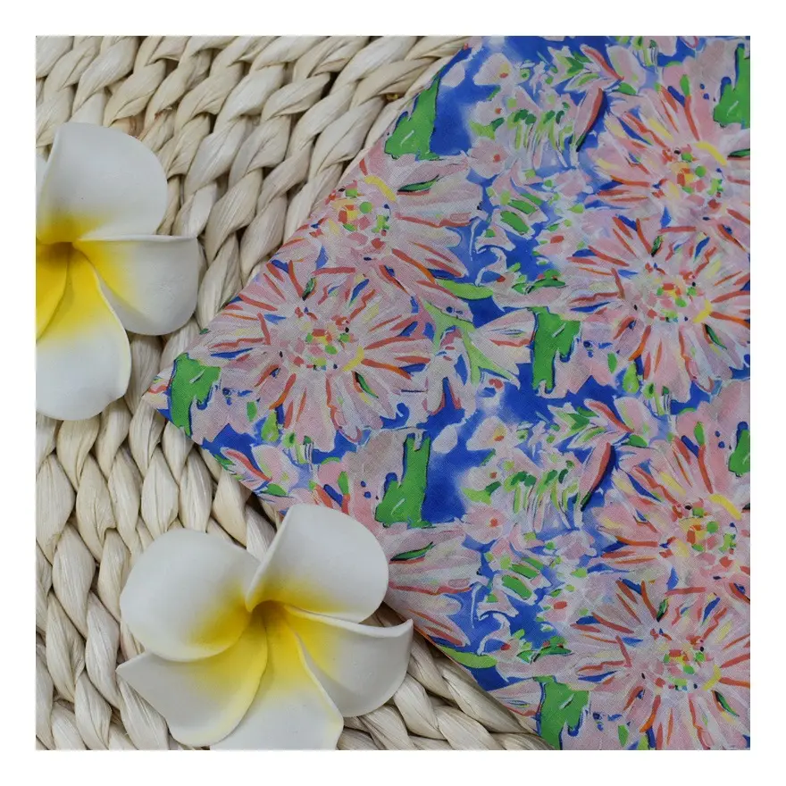 Low moq custom digital printing in stock hawaii pattern cotton fabric printed cotton poplin shirting textile fabric