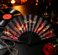 Éventail Pliant Portable en Plastique BSBH, Esthétique Sombre, Motif Rose Rouge Flamboyant et Épines, Idéal pour Festival de Musique, Accessoire Photo Gothique, Personnalisable