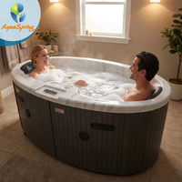 Baignoire Balnéo Acrylique Aquaspring 23 Jets, Mini Spa Jacuzzi Extérieur pour 2 Personnes, Bain à Remous Intérieur Autoportant Moderne