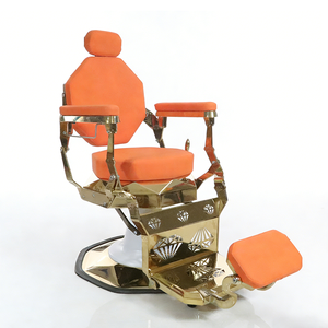 เก้าอี้ตัด<span class=keywords><strong>ผม</strong></span>ดีไซน์ใหม่ <span class=keywords><strong>สี</strong></span><span class=keywords><strong>ส้ม</strong></span> โครง<span class=keywords><strong>ทอง</strong></span>หรูหรา แข็งแรง ทนทาน หมุนได้ ปรับเอนได้ สำหรับโกนหนวด ตกแต่งด้วยเพชร เหมาะสำหรับร้านทำผม - Product Image 1