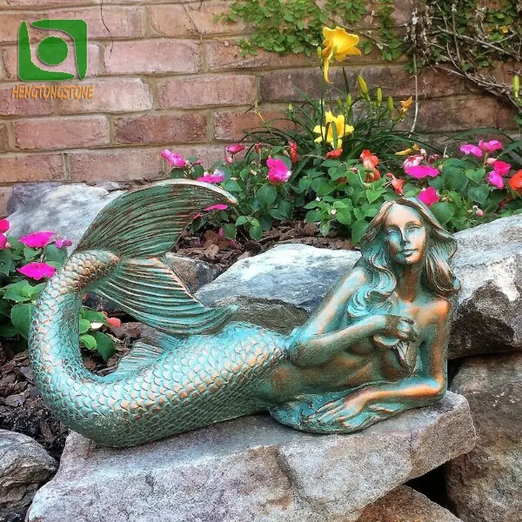 Scultura decorativa della statua della sirena del bronzo fuso antico del giardino all'aperto