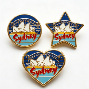 Pins de Metal Esmaltado de la Ópera de Sídney y la Puente del Puerto en Formas de Corazón, Estrella y Circulares, Chapados en Oro, Insignia de Recuerdo - Product Image 1