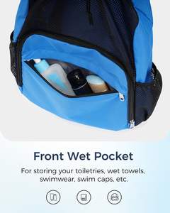 Sac à dos de sport bleu marine avec cordon de serrage, poche humide et compartiment en filet pour le stockage des équipements de natation, de plage, d'entraînement et des chaussures - Product Image 4