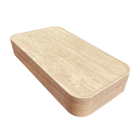 Ensemble de tables basses Wabi-Sabi en pierre naturelle beige travertin avec socle bas, design décoratif moderne et minimaliste, léger et compact