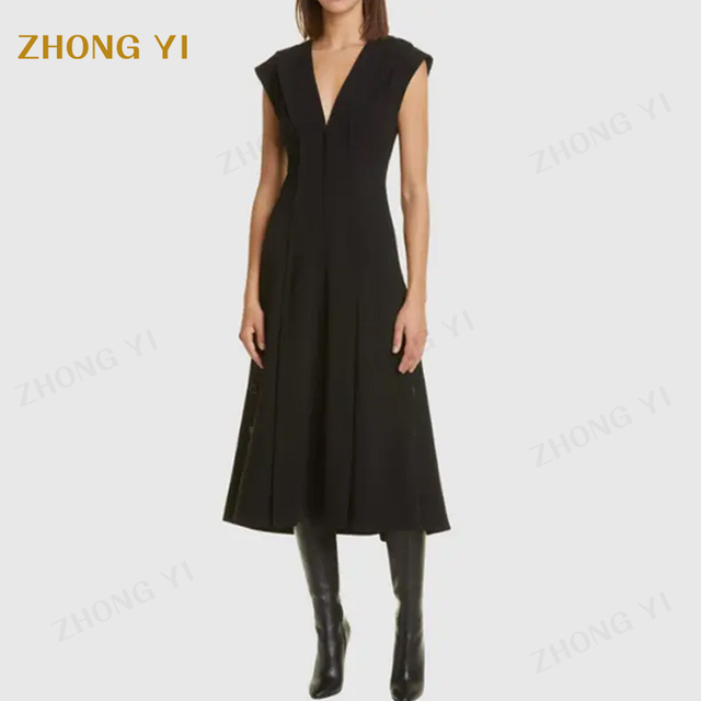 Factory Customized New 2024 Design Dress Black Classic High-quality Fashionable Sleeveless Slim Fitting Midi Women Dress
