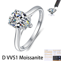 Bague de luxe en argent sterling S925 plaqué rhodium avec moissanite taille poire 4 carats couleur D VVS1 sertie clos pour femme, certifiée GRA