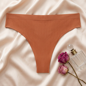 Wholesale Women's <b>Seamless</b> Ribbed <b>Thong</b> Panties Solid Color Low-rise Sexy Women Panties Breathable Sports Yoga T-back <b>Thong</b> - Product Image 2