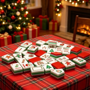 Luxury Red Green Contrast Christmas Themed Custom <b>Mahjong</b> Tiles <b>Set</b> for Entertainment - Product Image 1
