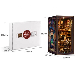Nouveau Style <span class=keywords><strong>magique</strong></span> librairie étagère décoration maison de poupée en bois Puzzle livre coin avec LED veilleuse bâtiment modèle jouets - Product Image 6