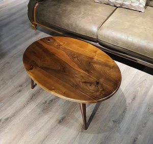Mesa de Centro Moderna Redonda de Madera de Nogal |   Mesa de Centro de Madera Sólida de Estilo Mid-Century |   Tamaño, Color y Altura Personalizados para Sala de Estar - Product Image 4