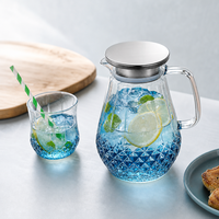 Conjunto de Jarra de Água de Vidro Borossilicato Transparente Azul com Gradiente Artístico 1500ml com Copo de 300ml para Chá Gelado e Água