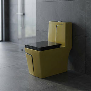 WC monobloc coloré en céramique, suite de salle de bain allongée avec réservoir encastré à siphon, équipement sanitaire moderne - Product Image 1