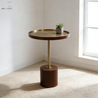 Nordique doré Simple moderne rond en bois Base canapé côté Service boisson Table petite Table basse pour salon