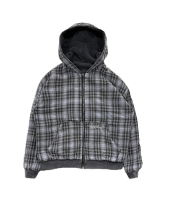 Men's Plaid Flannel Hooded <b>Zip</b>-<b>Up</b> <b>Jacket</b> With Embroidered Logo Front Pocket Autumn Style - Product Image 1