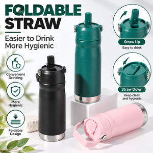 Botella de Agua Aislada al Vacío de Acero Inoxidable 304 con Pajita y Asa de Transporte, Termo Deportivo Portátil para Viajes al Aire Libre - Product Image 6