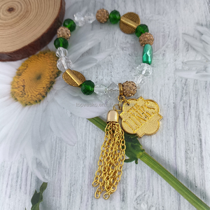 Topvesko Nuovo Bracciale Fatto a Mano con Cristalli Verdi, Perline e Nappine in Stile Sorority Greca, Catena DIY con Charm - Product Image 2