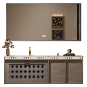 New Chinese style bathroom vanity <b>open</b> makeup <b>storage</b> side cabinet bathroom makeup area LED - Product Image 4