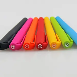 Wholesale Custom logo promotional colorful big clip plastic twist mechanism ball pen with soft coated rubber body
