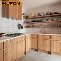 Armoires de cuisine en chêne blanc Japandi, fabrication sur mesure, meubles en placage de bois massif, ensemble complet d'armoires de cuisine, conception 3D gratuite