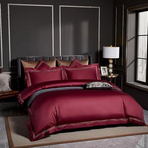 ชุดเครื่องนอนปักผ้านวมสีเขียวเข้มสีน้ำเงินเข้มผ้าคอตตอนอียิปต์นุ่มแบบพรีเมี่ยมผ้าปูเตียงควีนไซส์ผ้าปูเตียง - Product Image 2