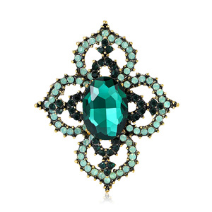 Broche de Mariage et Fiançailles Classique Baroque Turquoise, Épingles de Robe de Luxe en Alliage Plaqué Or, Zircon Géométrique Vintage, Perle pour Soirée - Product Image 2