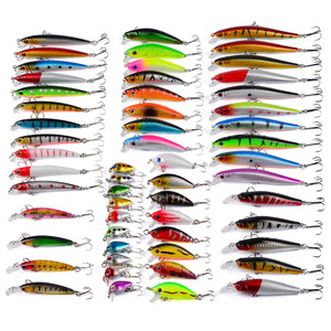 Juego de 56 Señuelos Artificiales Impresos para Pesca de Lubina en Lago, Señuelos de Plástico Duro para Pesca de Fondo con Anzuelos, Señuelos Artificiales de Pesca - Product Image 1